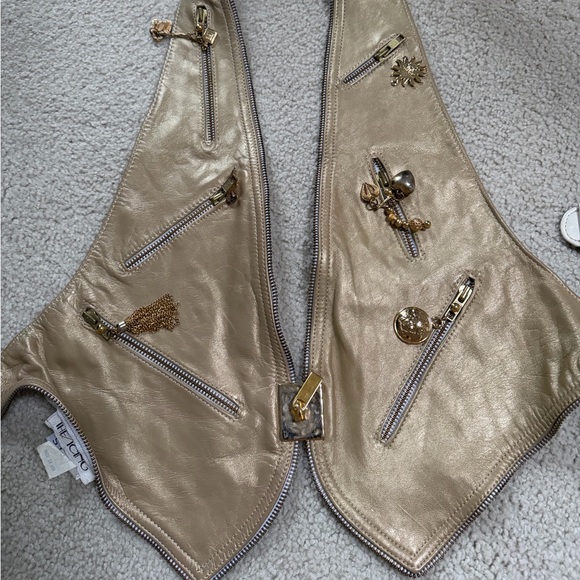 the icing Jackets & Blazers - Gold Leather vest with belt buckle